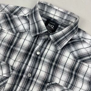 SQ Mens Pearl Snap long sleeve Western Rodeo Cowboy Shirt‎ Plaid Black/White - S